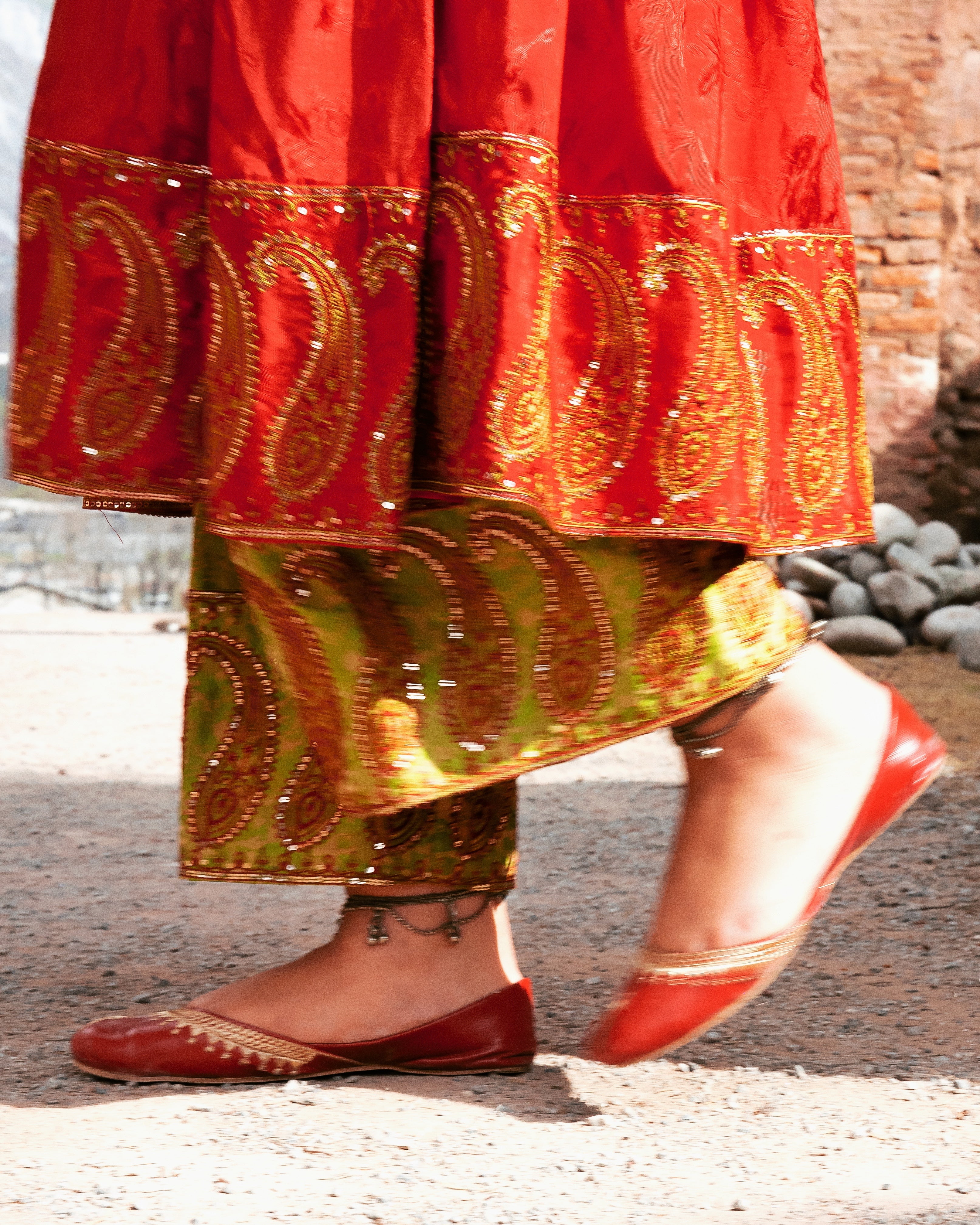 Red Frock with Green Trouser - 2 Pc