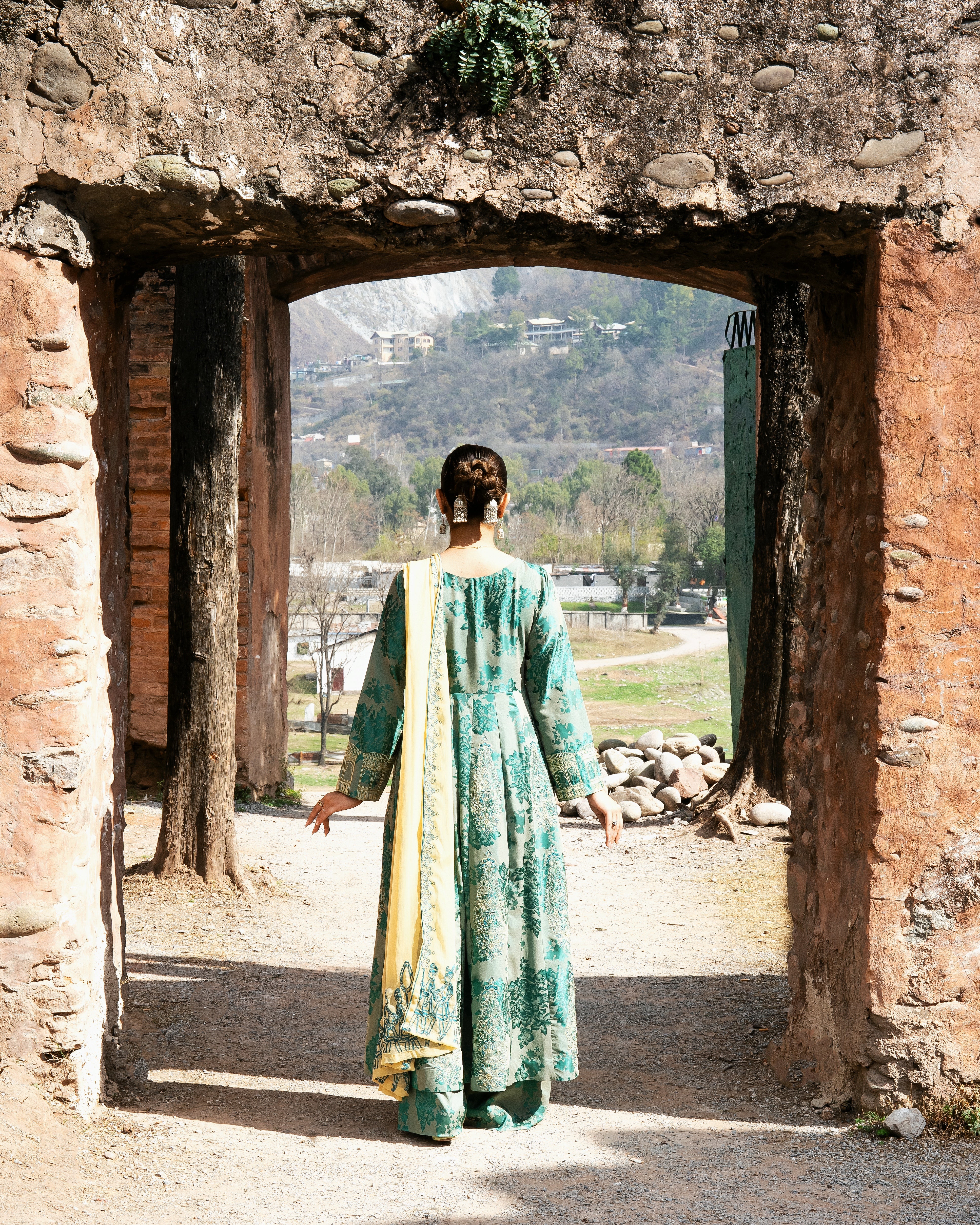 Dark Cyan Long Kali Shirt with Trouser - 3 Pc