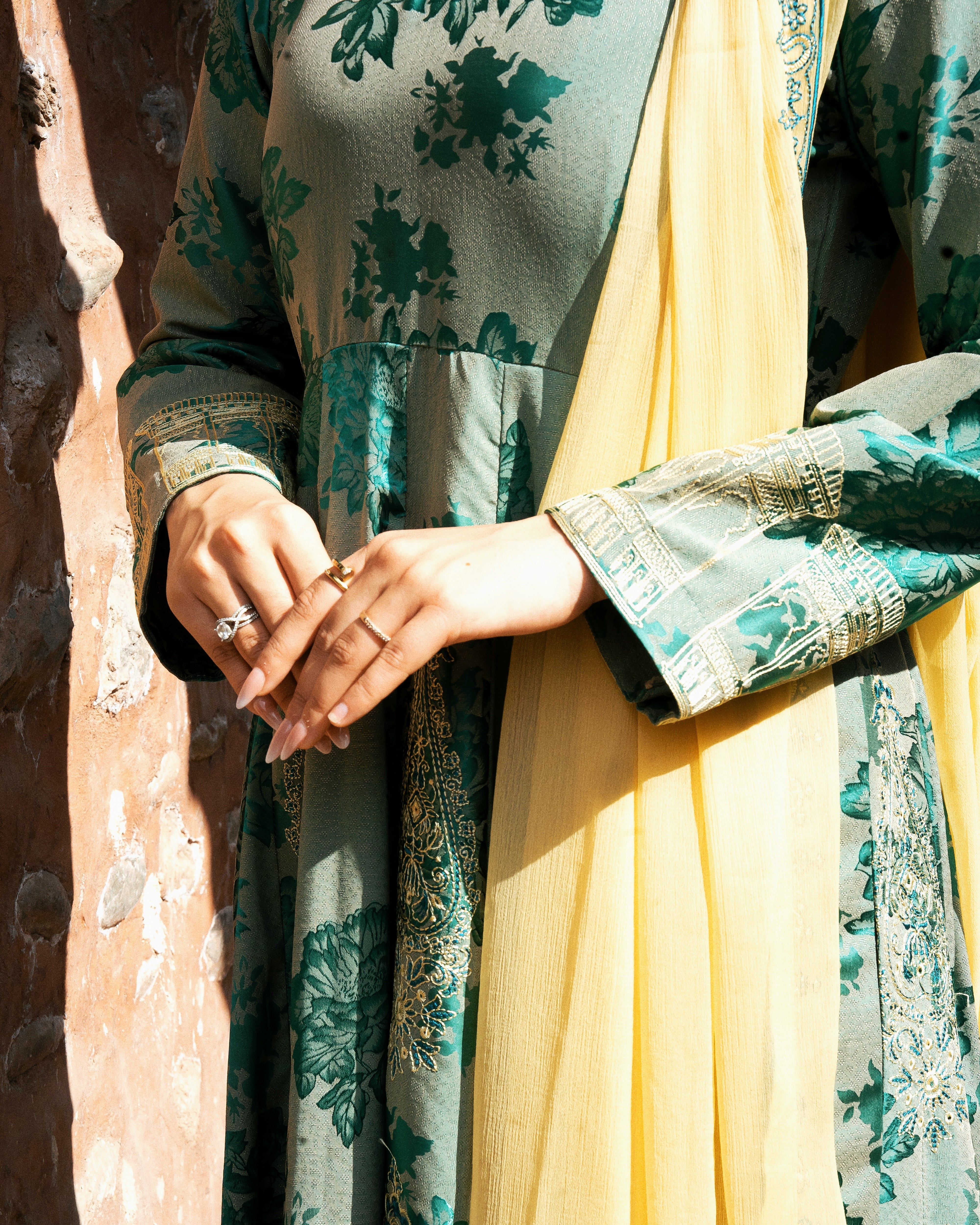 Dark Cyan Long Kali Shirt with Trouser - 3 Pc