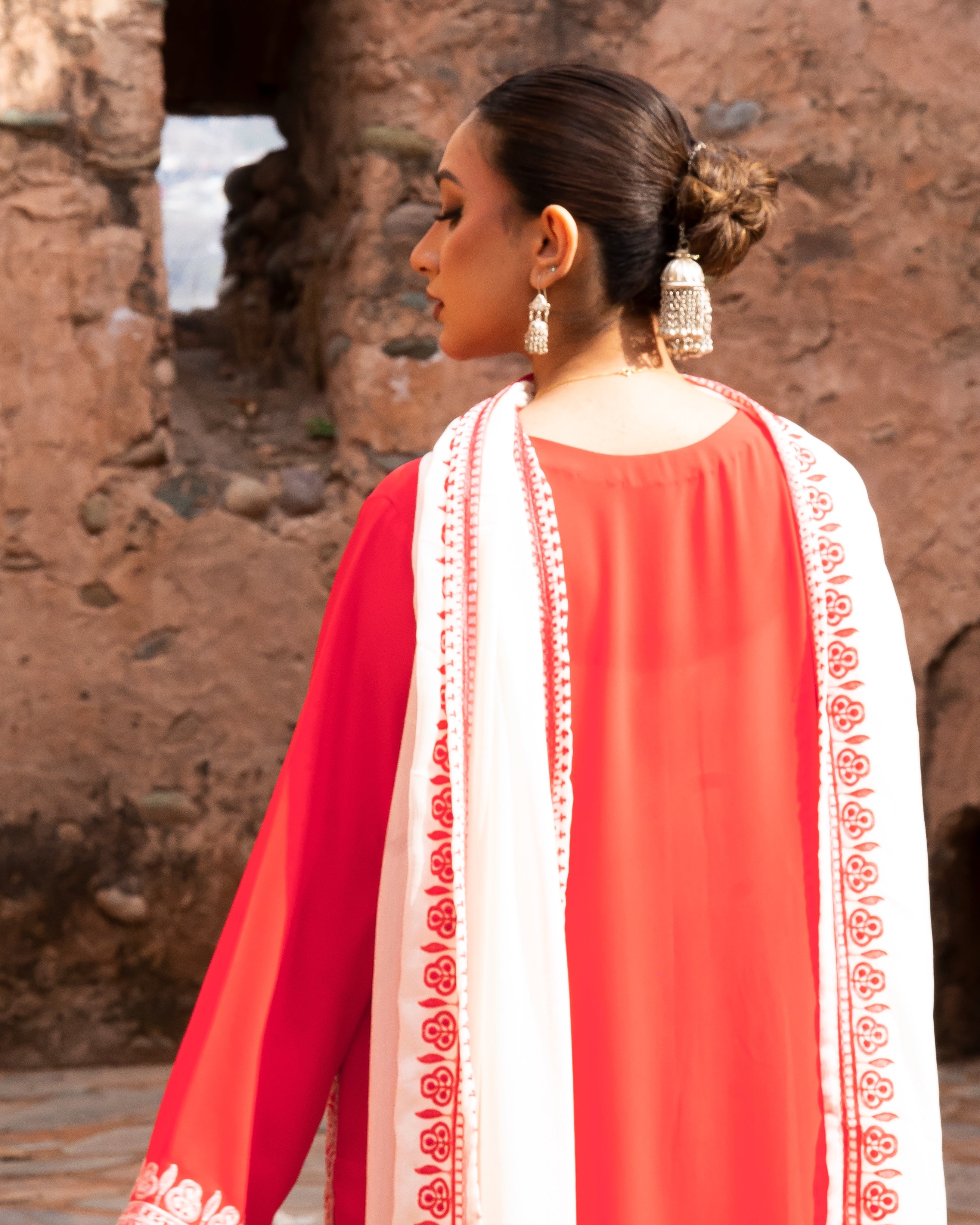 Lust Red with Embroidered Dupatta - 3 Pc