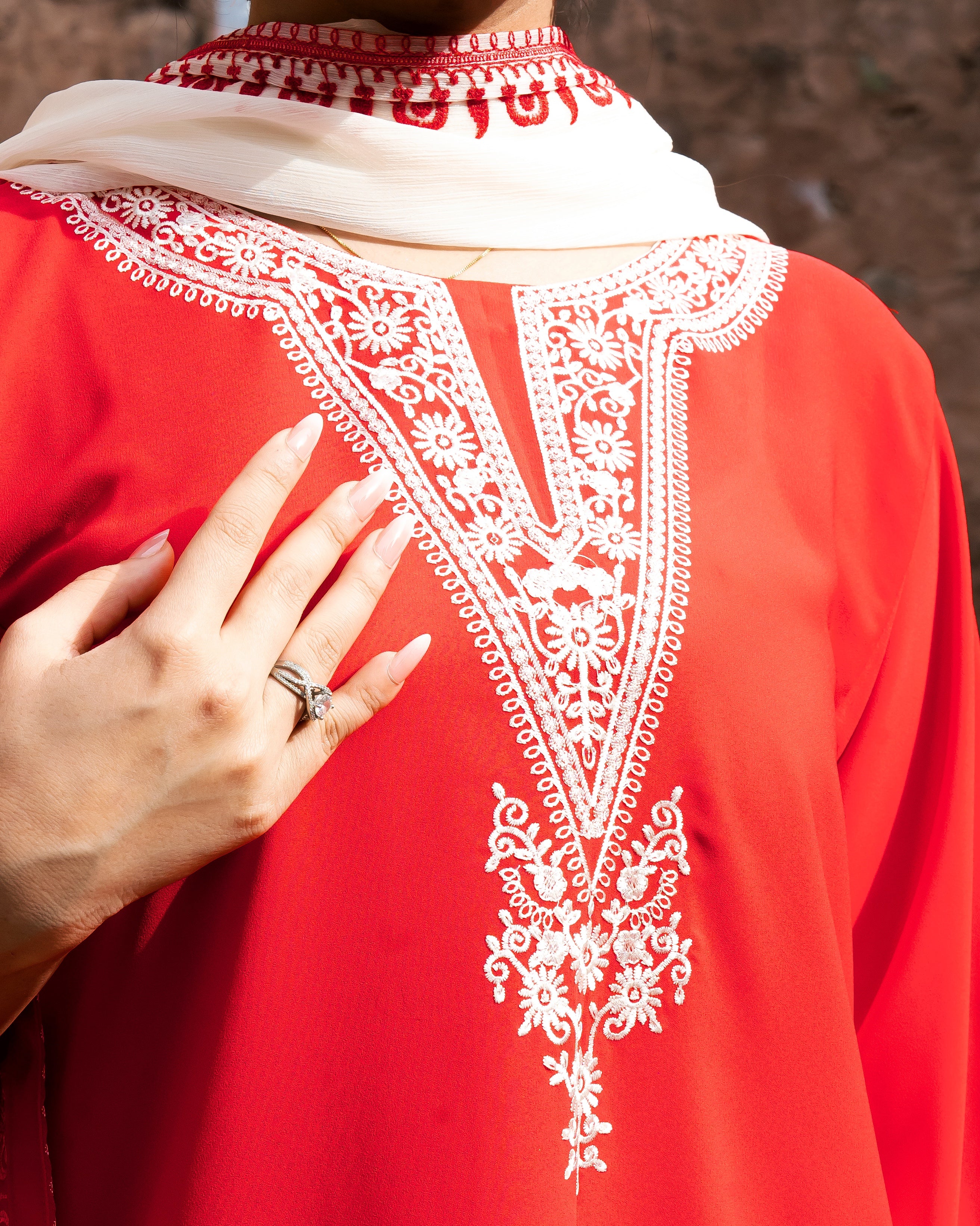 Lust Red with Embroidered Dupatta - 3 Pc