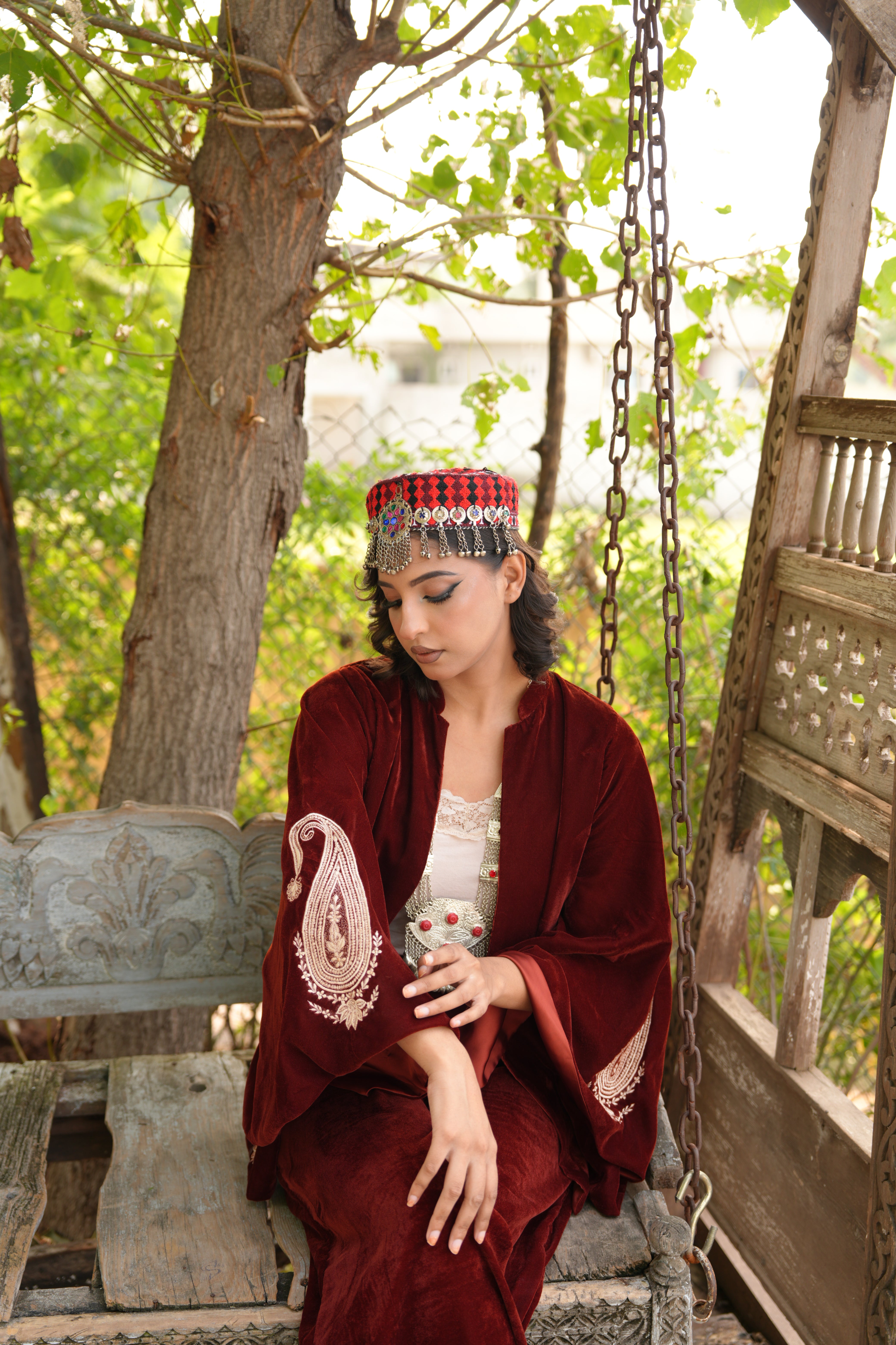 Red Brown Velvet Elegance – 2 Pc Embroidered Stitched Suit