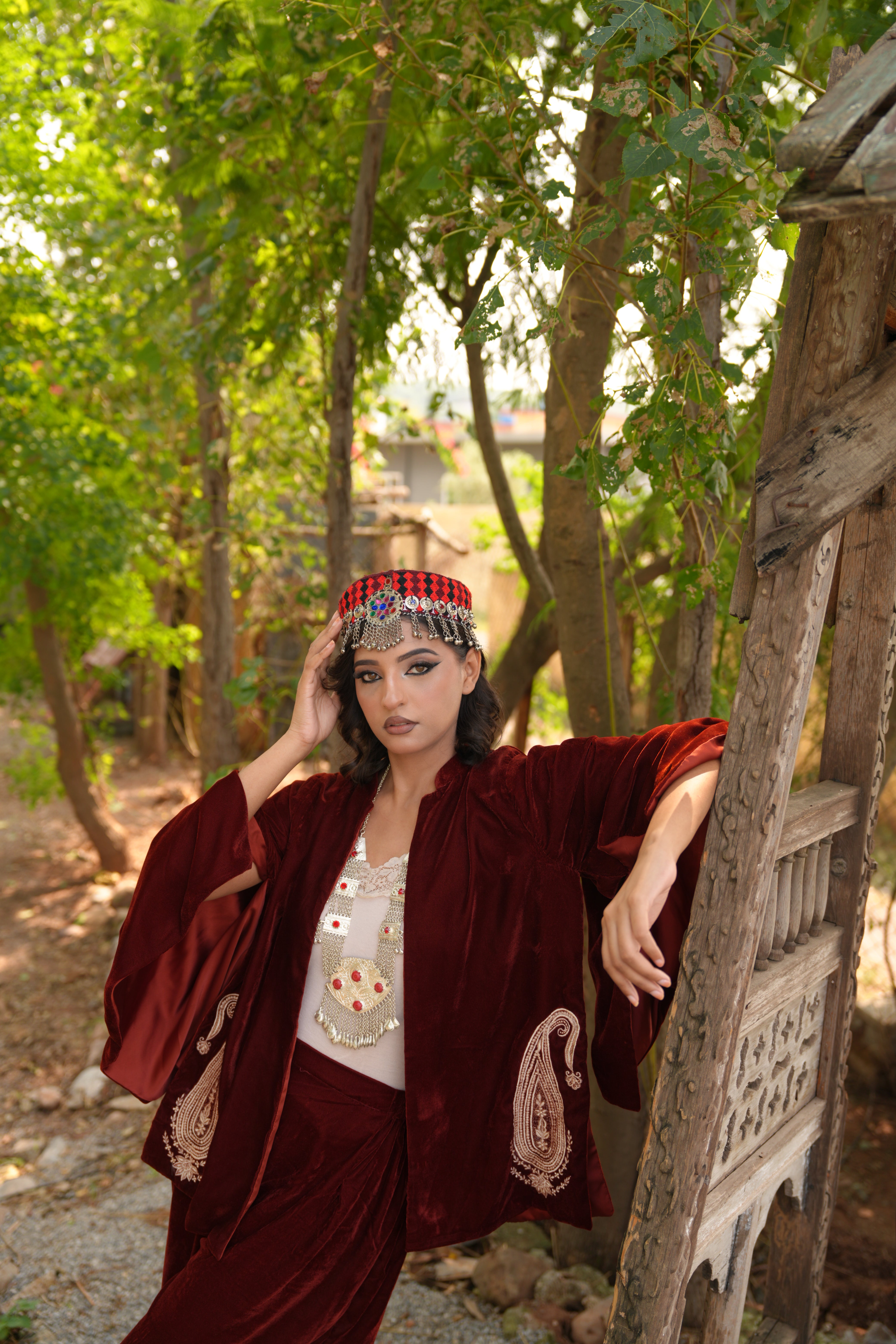 Red Brown Velvet Elegance – 2 Pc Embroidered Stitched Suit