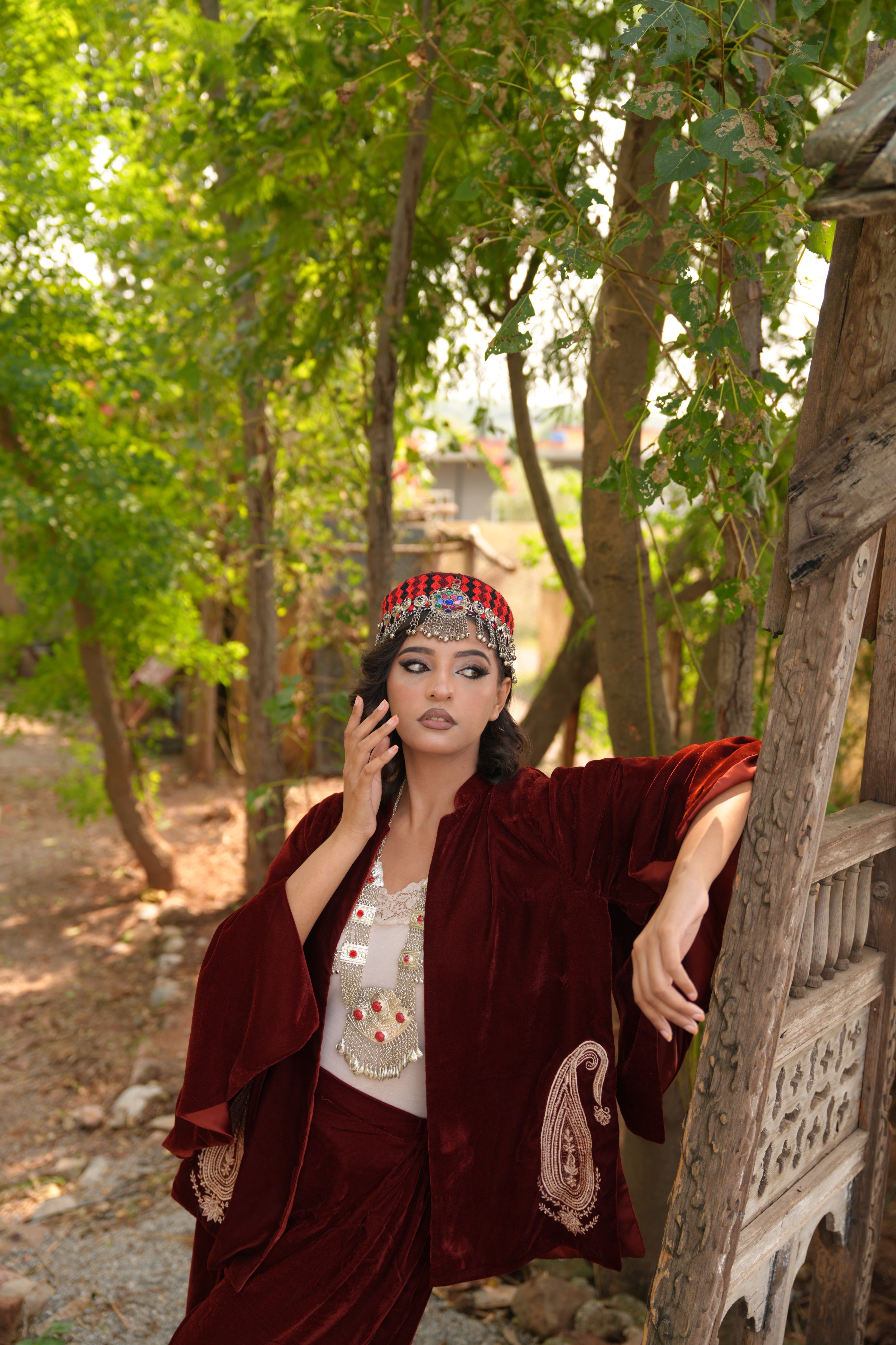 Red Brown Velvet Elegance – 2 Pc Embroidered Stitched Suit