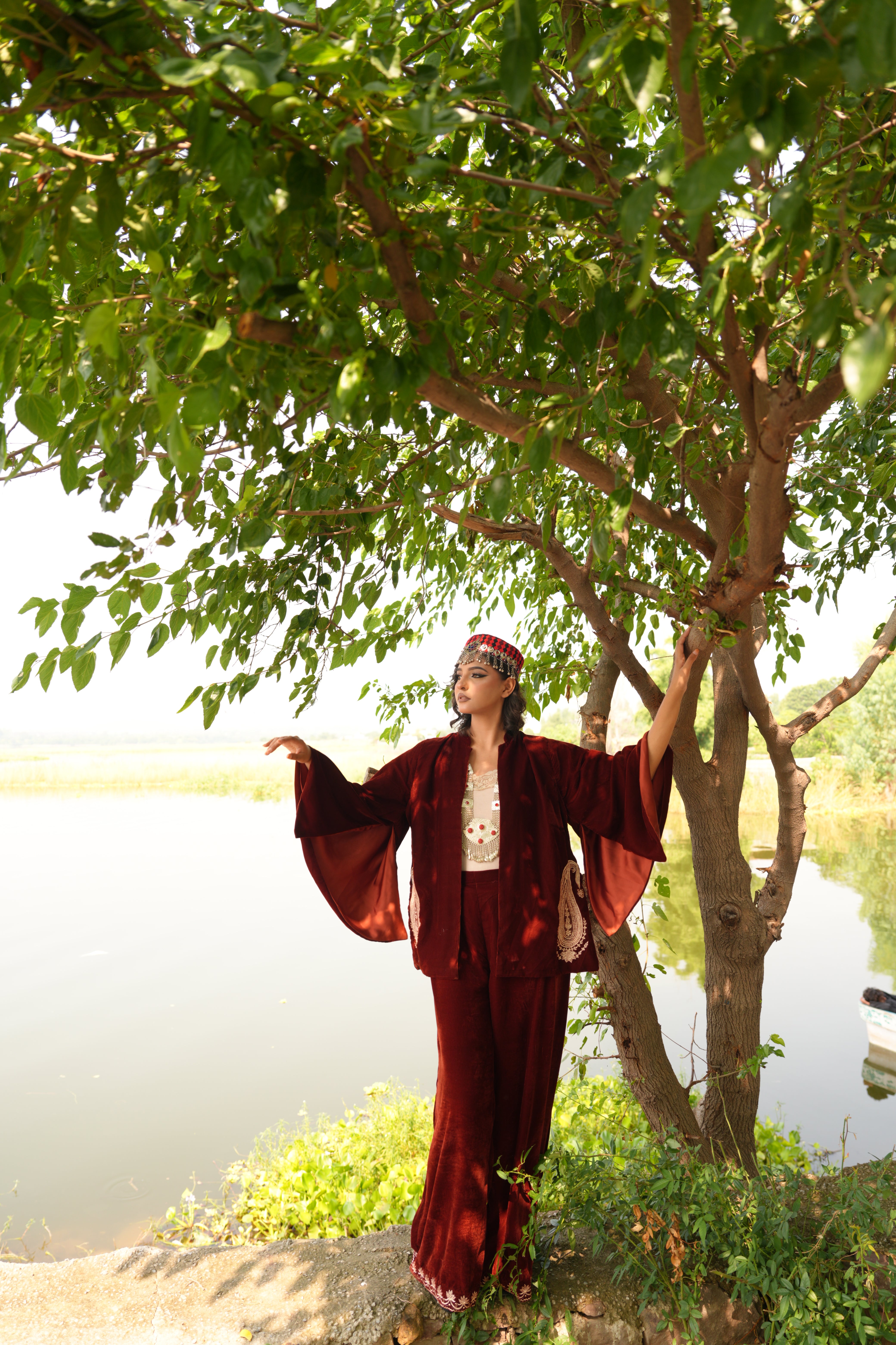 Red Brown Velvet Elegance – 2 Pc Embroidered Stitched Suit