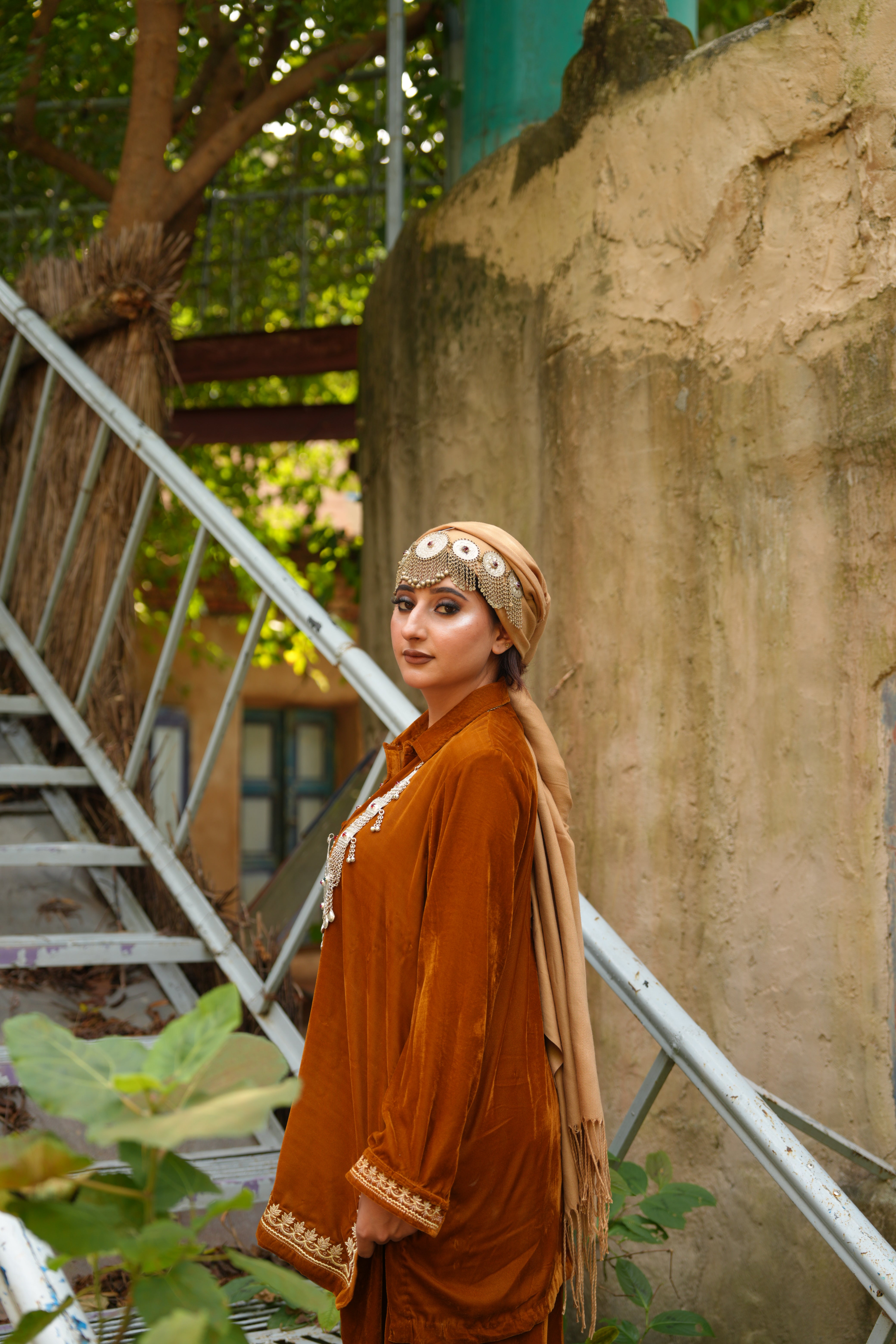 Mustard Brown Velvet Charm – 2 Pc Embroidered Co-ord Set