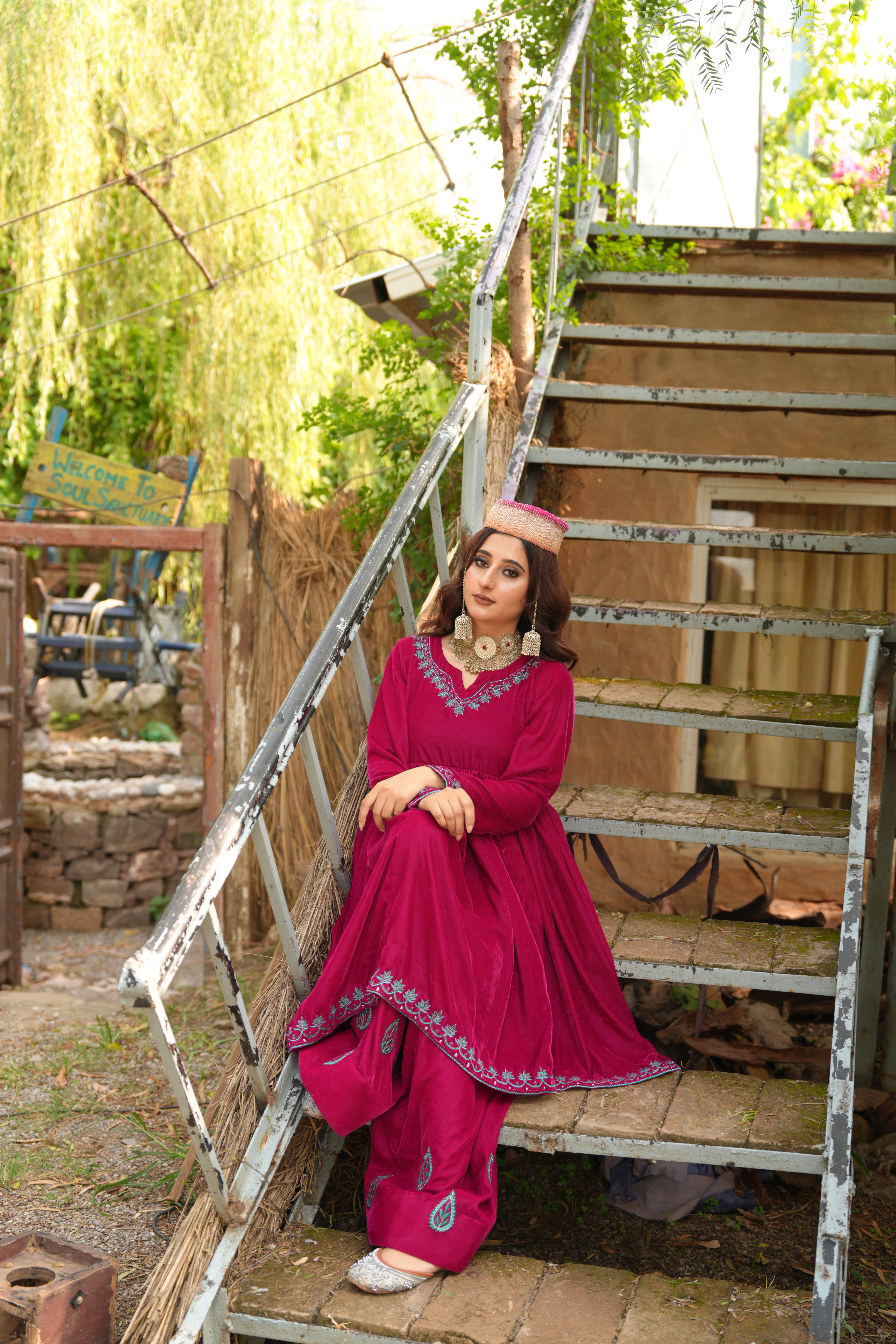 Velvet Radiance – Shocking Pink 2 Pc Embroidered Ensemble