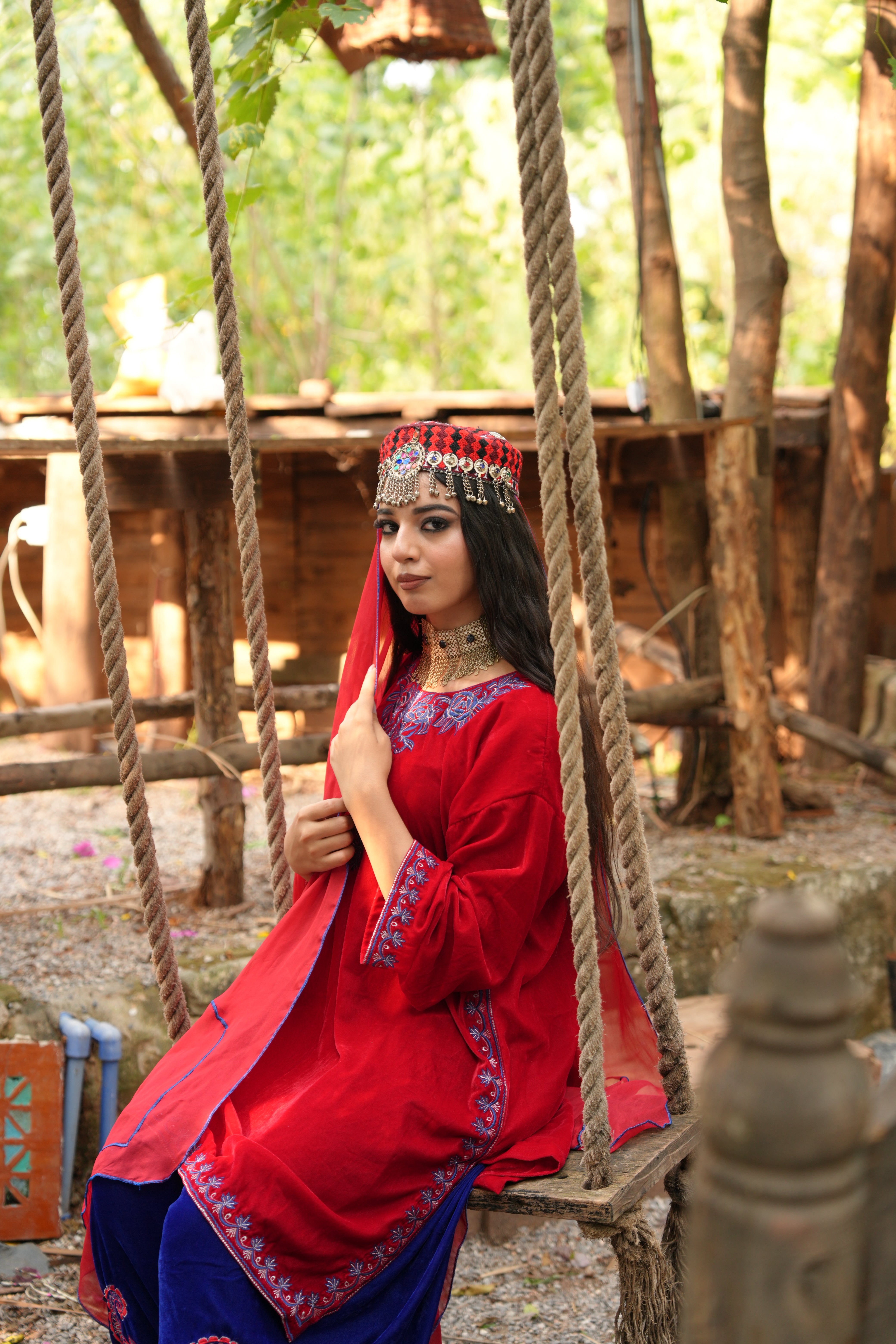 Red & Royal Blue Velvet Majesty – 3 Pc Embroidered Stitched Set